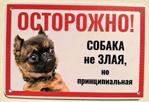 Табличка "Осторожно принципиальная собака", 21 см, 15 см - купить в ...