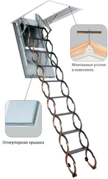 Чердачная лестница с люком ножничная огнестойкая противопожарная Fakro ...