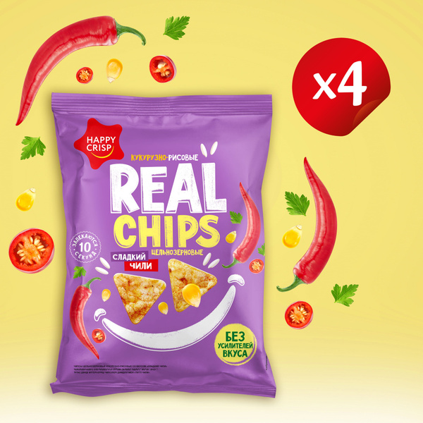 Чипсы цельнозерновые кукурузно-рисовые Real Chips Сладкий Чили 4 шт по ...