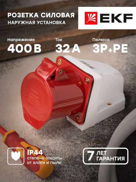 Розетка стационарная наружная 124 3Р-РЕ 32А 380В IP44 EKF PROxima - 1 ...