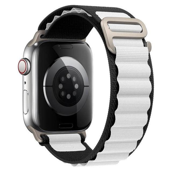 Тканевый ремешок Черный-Белый для Apple Watch 42 мм, 44, 45 mm, 49 ...