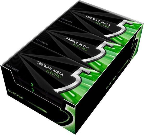 Жевательная резинка Five Wrigleys 5 Electro мятный разряд, 10 шт по 31г ...