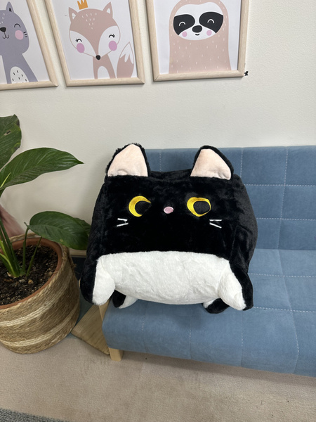 Большая мягкая игрушка - подушка Квадратный кот Черный Котокубик 30 см ...