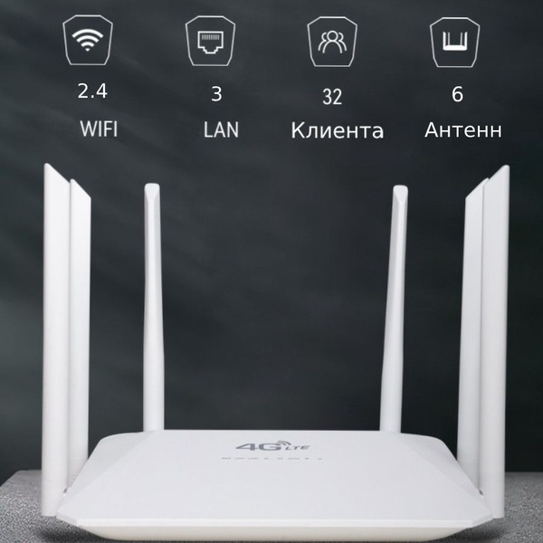 Точка доступа Роутер 4g 5g / Wi-Fi модем 6 антенн, белый, 2.4 ГГц ...