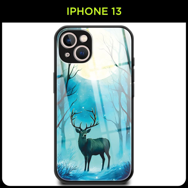 Стеклянный чехол на Apple iPhone 13 / Айфон 13 с принтом "Олень под ...