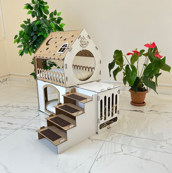 Кошкин дом, домик для кролика двухэтажный, игровой комплекс для кошек ...