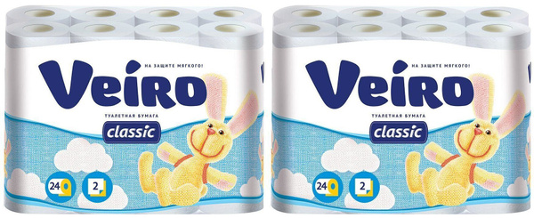 Veiro Туалетная бумага Classic, белая, 2-х слойная, 24 шт/уп, 2 уп ...