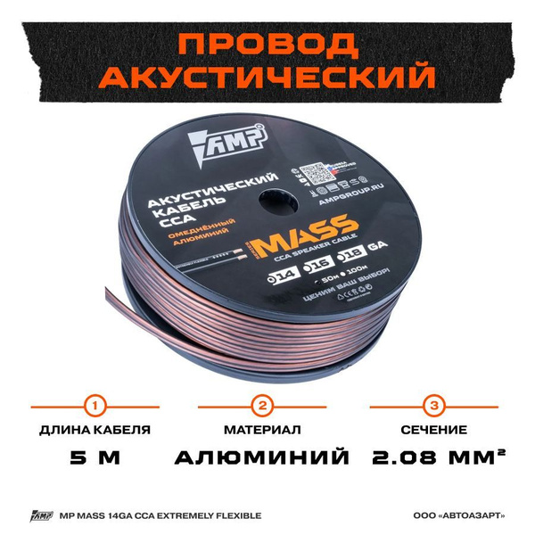 Провод акустический AMP MASS 14Ga CCA Extremely flexible алюминий 5 ...