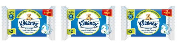 Kleenex влажная туалетная бумага, Классик Клин, сменный блок, 42 шт - 3 ...