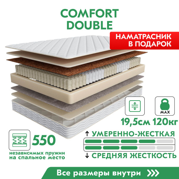 Матрас ASKONA Comfort Double серия 3.0_200, С зональным пружинным ...
