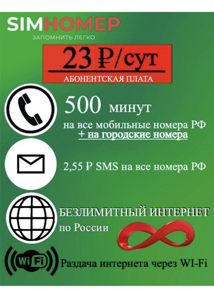SIM-карта 23,33 руб/сут: 500 минут, Безлимитный ИНТЕРНЕТ МегаФон (Вся ...