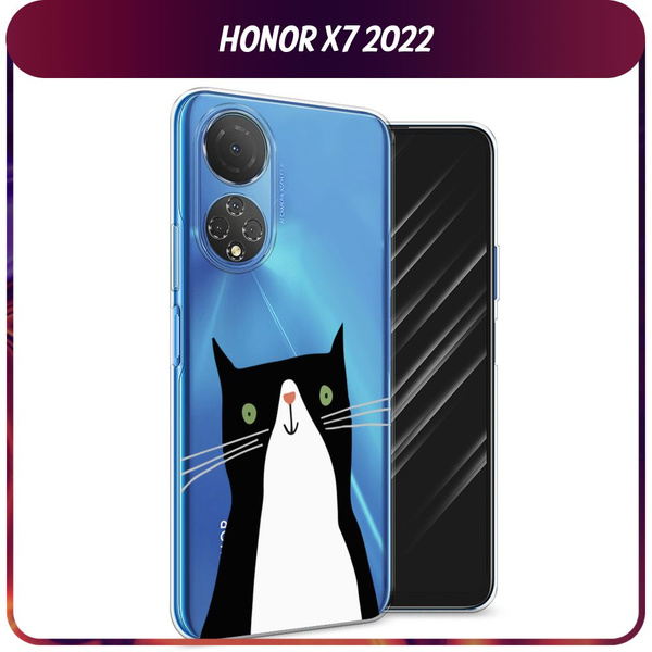 Силиконовый чехол на Honor X7 2022 / Хонор Х7 2022 "Черно-белый кот ...