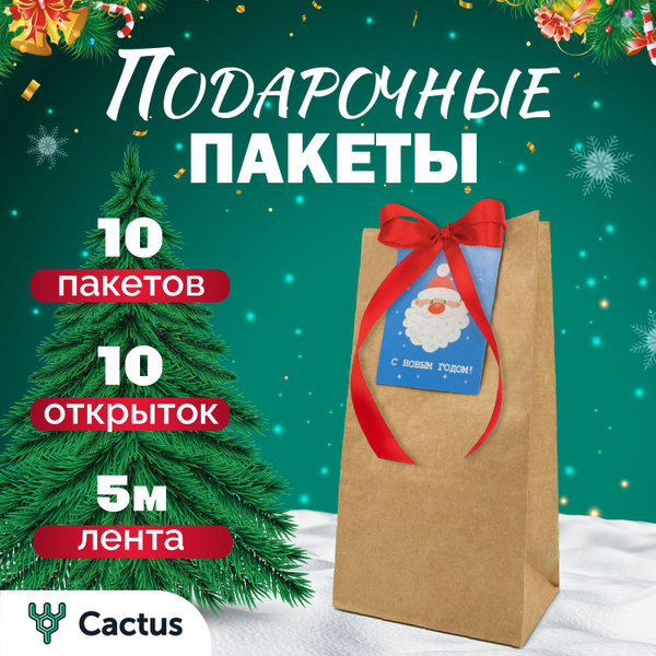 Пакет бумажный Cactus, 12 х 8 х 23,5 см, 10 шт, Крафт-бумага купить по ...