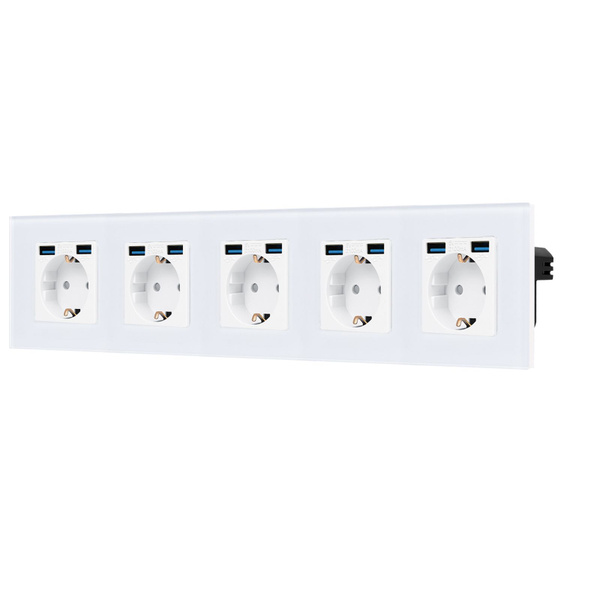 Розетка с usb встраиваемая 5-стойка16А + 2 USB на 2,1А в стеклянной ...
