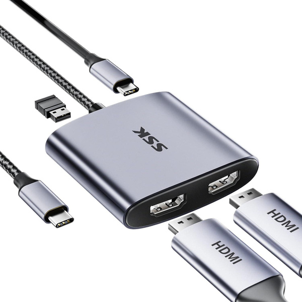 SSK USB C - Двойной HDMI адаптер 4K / 60 Гц, 4 в 1 Ноутбук HDMI ...