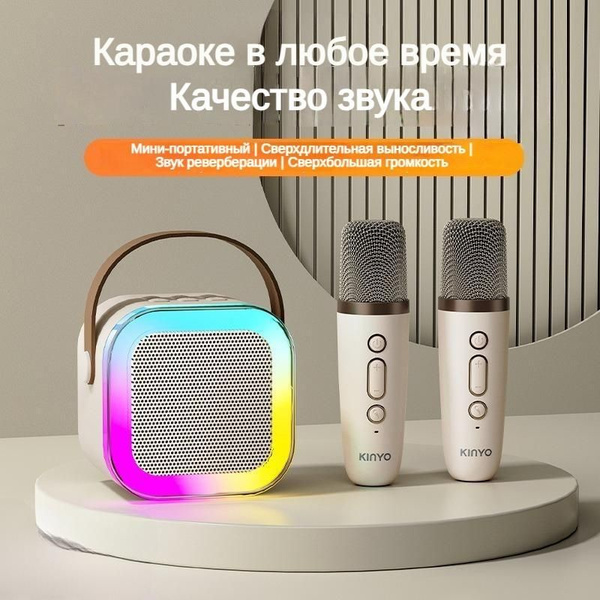 колонка с микрофоном караоке,колонка портативная блютуз,2 микрофона ...