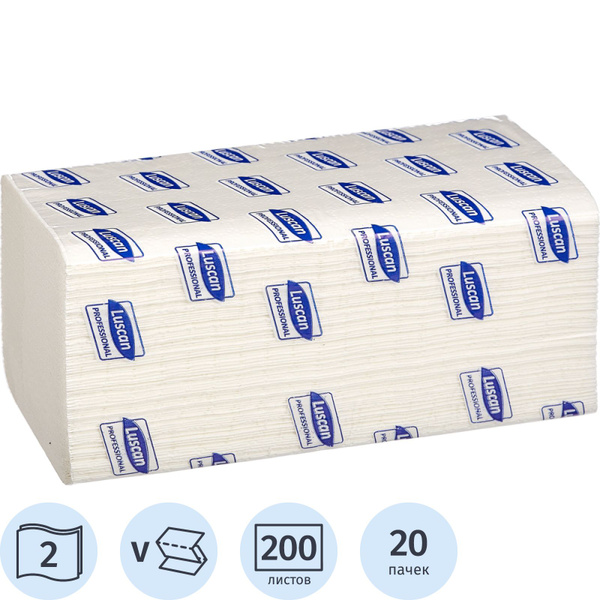 Бумажные полотенца Luscan Professional, листовые, 2 слоя, 20 упаковок ...