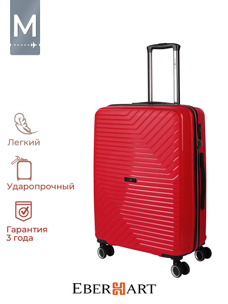 Чемодан на колесах M средний, Eberhart Vector, полипропилен, красный ...