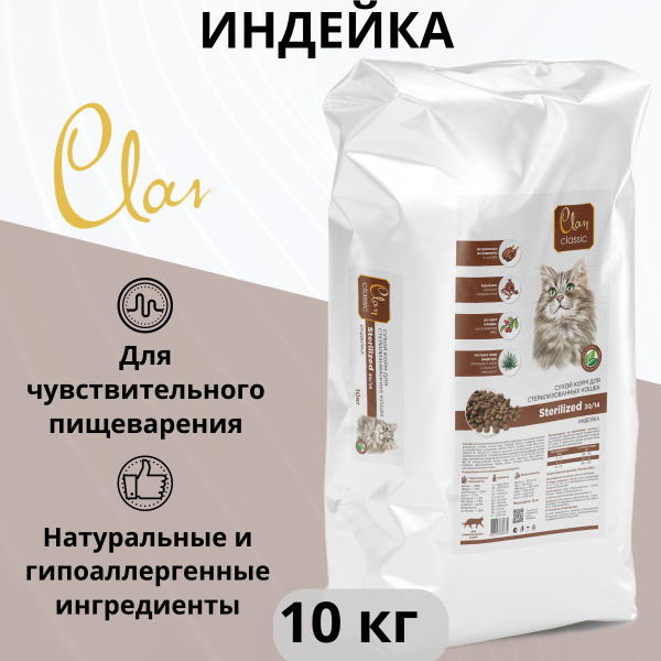 Сухой корм Clan Classic Sterilized 30/14 для кастрированных котов и ...