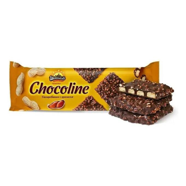 Печенье Chocoline Глазированное с арахисом, Шоколадово, 200 гр- 3 шт ...