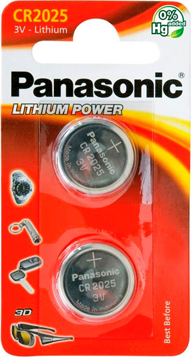 Батарейка Panasonic Lithium Power CR-2025EL/2B, дисковая литиевая, 2 шт