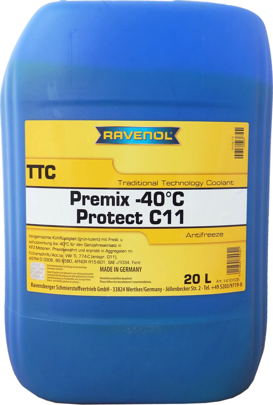 фото Антифриз готовый к прим. жёлтый RAVENOL TTC Traditional Technology Coolant Premix (20л)