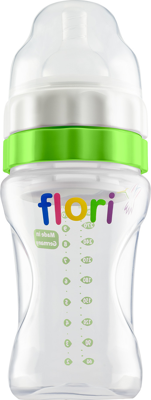 фото Бутылочка Flori (Флори) для кормления, зеленая, 300 мл.