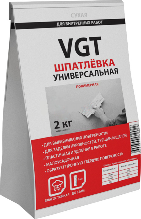 фото VGT Шпатлевка универсальная полимерная сухая 1кг ВГТ д/ внутр.раб