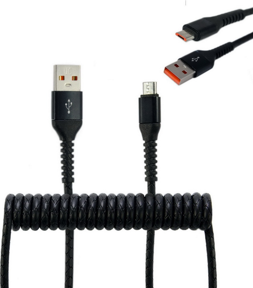 фото Кабель-переходник USB-Type C черный спиральный 0,4-1,2м Wiiix