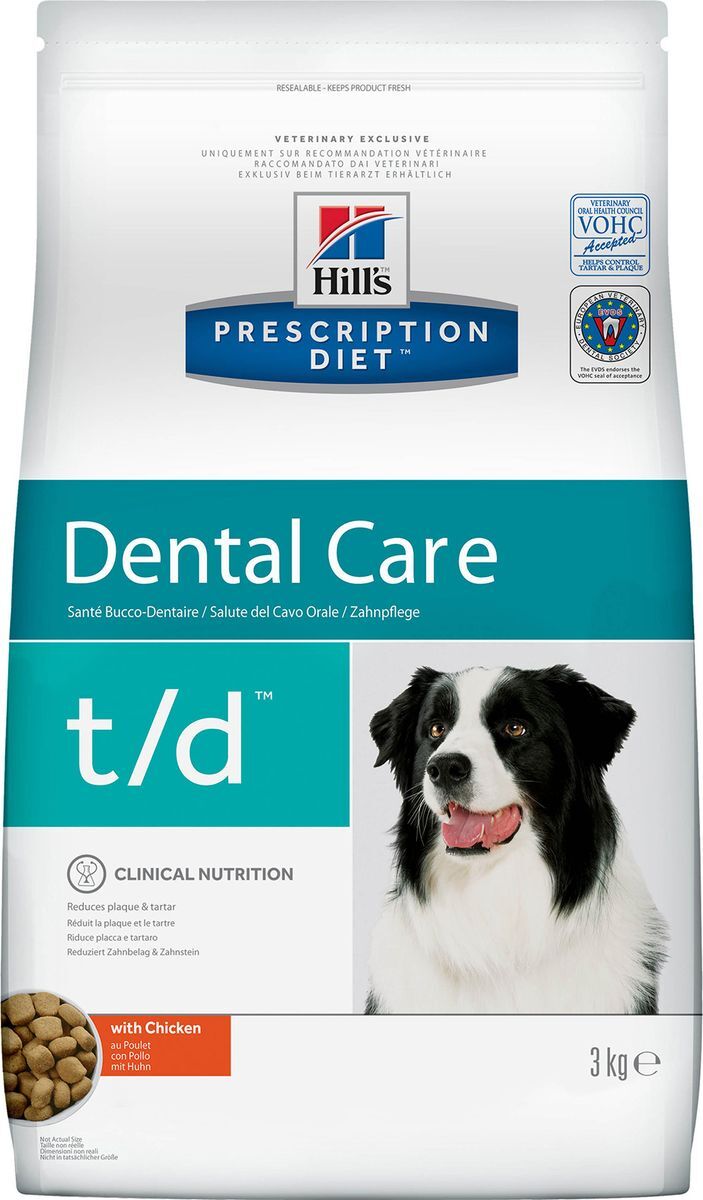 фото Корм сухой Hill's Prescription Diet t/d Dental Care для собак для поддержания здоровья ротовой полости, с курицей, 3 кг