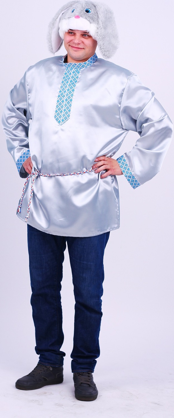 фото Карнавальный костюм Заяц Степаныч рубаха, маска размер 176/54-56 Пуговка