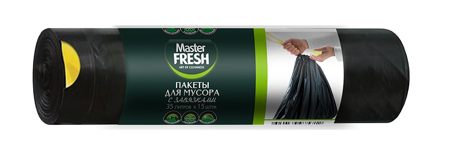 MasterFRESHПакетыдлямусорасзавязкамиЧЕРНЫЕ35л,15шт