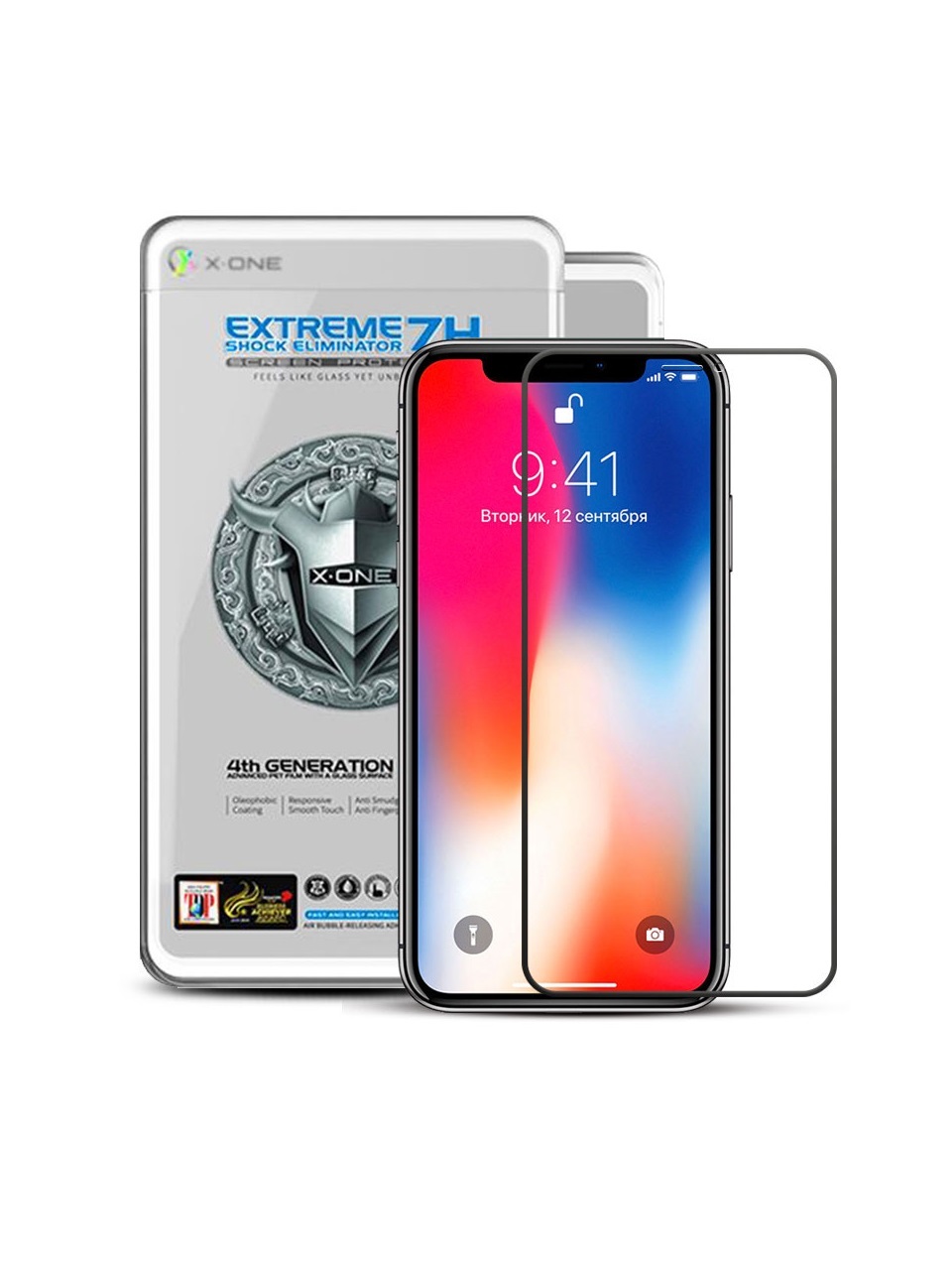 Отзывы: Противоударная защитная бронепленка для iPhone X X-ONE Extreme 7H  Shock Eliminator 4-е поколение на экран, производитель X-ONE, описание,  купить в магазинах