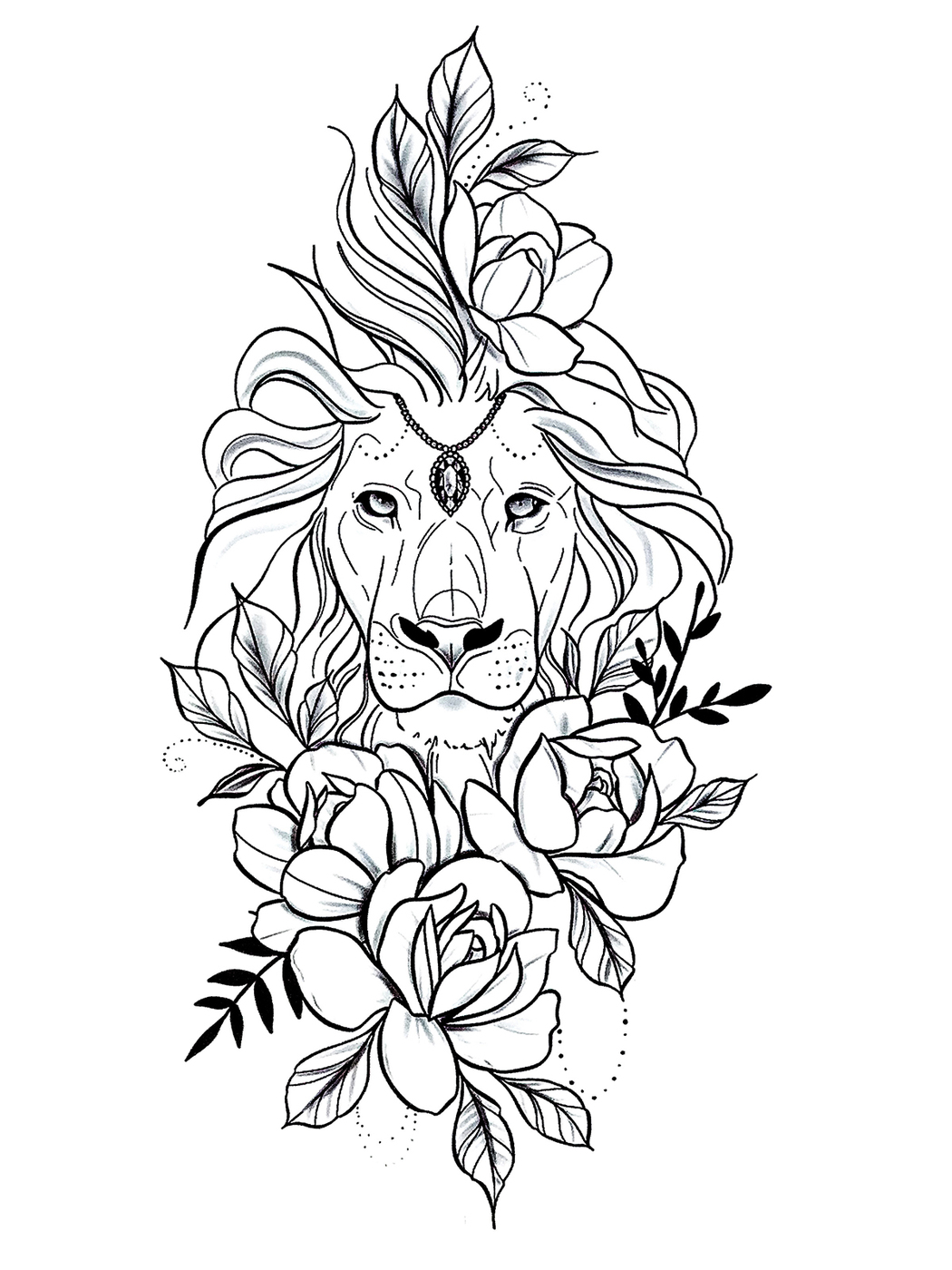 Лев в цветах тату