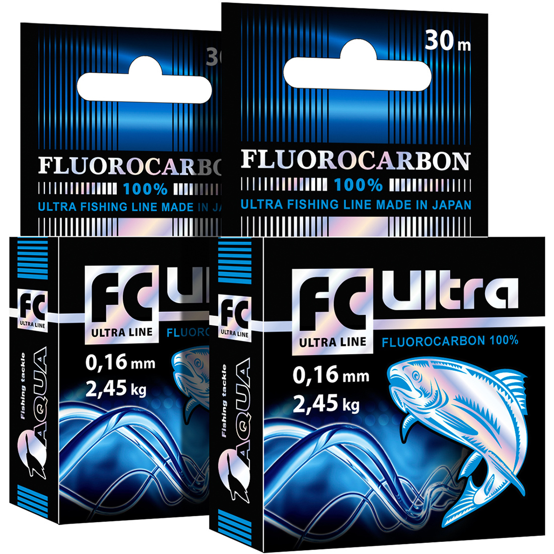 Леска AQUA FC Ultra Fluorocarbon 100% (Флюорокарбон) 0,16mm, набор 2шт. по 30m