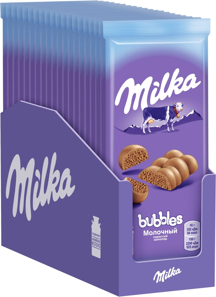 Характеристики Шоколад Milka Bubbles, молочный, пористый, 15 шт по 80 г ...