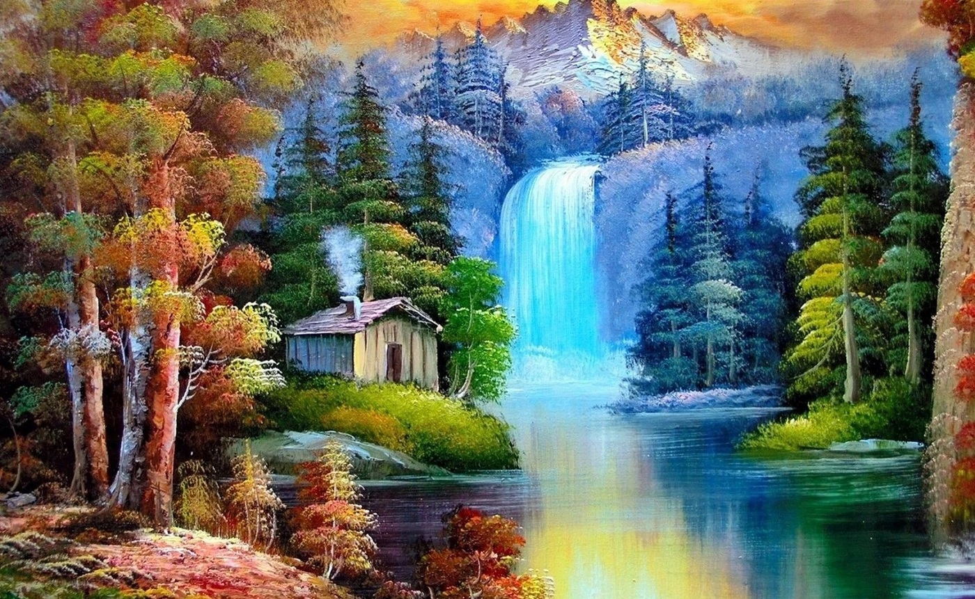 Алмазная мозаика водопад в горах