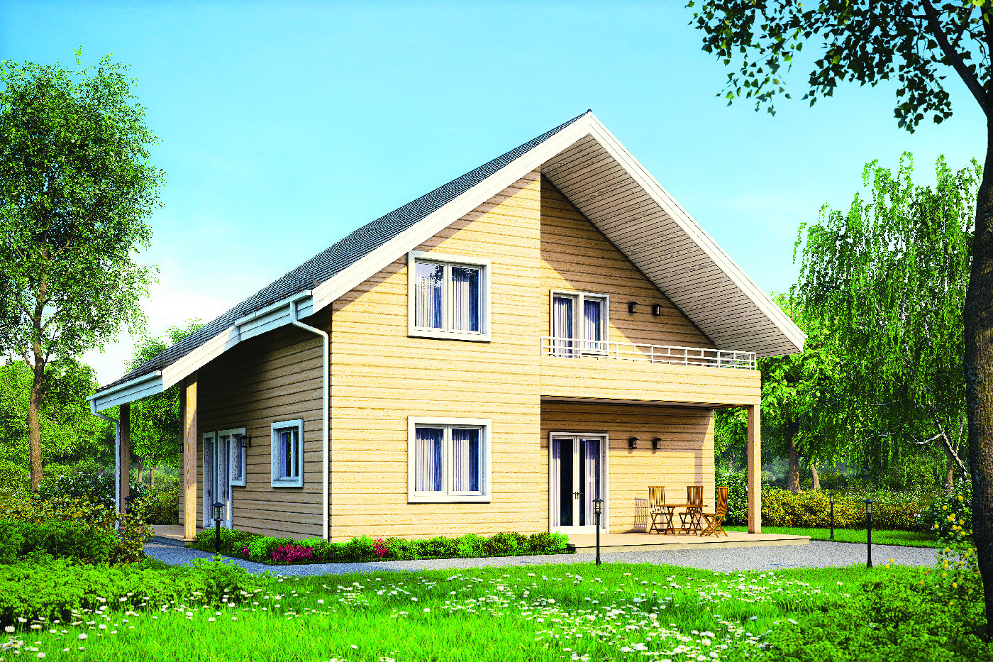 Двухэтажные деревянные дома с мансардой