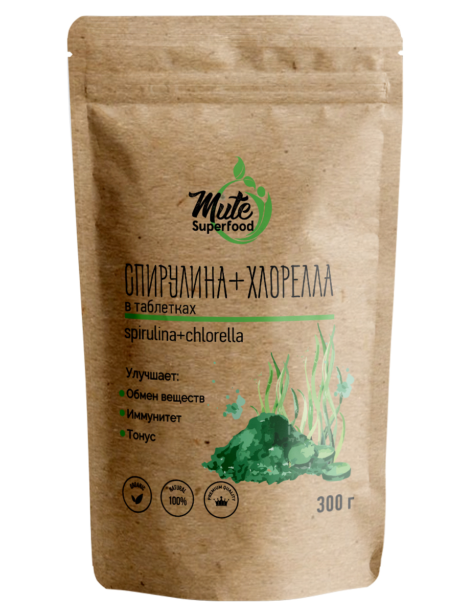 Спирулина Хлорелла PREMIUM в одной таблетке 600 шт. / 300 г. MUTE SUPERFOOD  - купить с доставкой по выгодным ценам в интернет-магазине OZON (824858285)