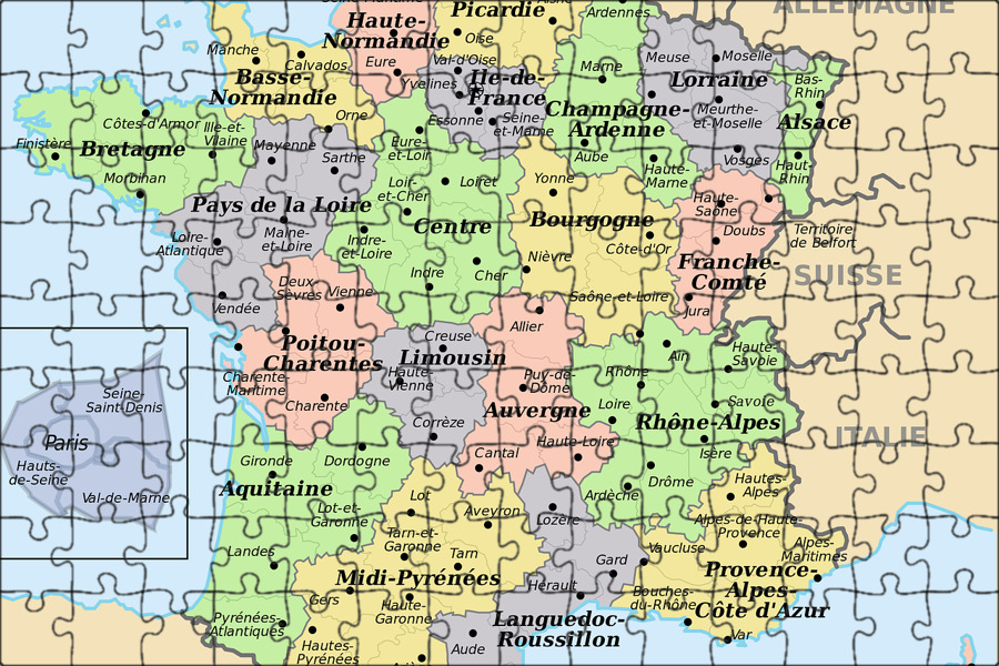 Департамент франции 7 букв сканворд. Карта пазл Франции. Франция в послевоенное время карта.