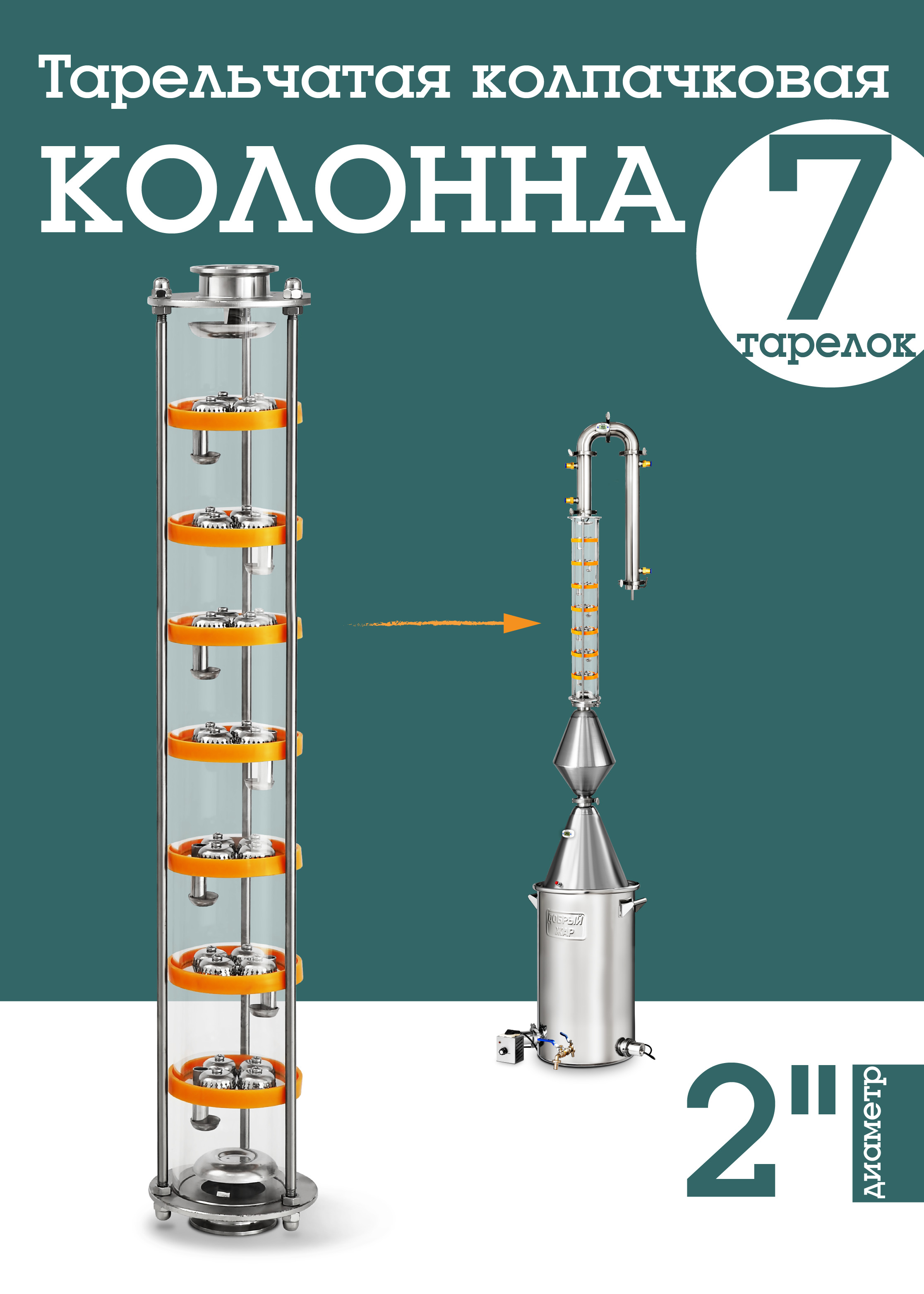 Тарельчатая колпачковая колонна D90, 7 тарелок нерж, 2 дюйма — купить в ...