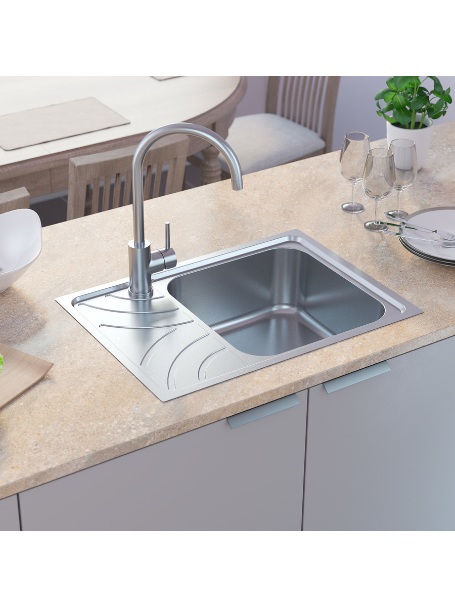 Фото товара на маркетплейсе ozon Мойка для кухни IDDIS, врезная, 61х44х18 см, нержавеющая сталь, крыло слева, матовая, Arro, ARR60SRi77