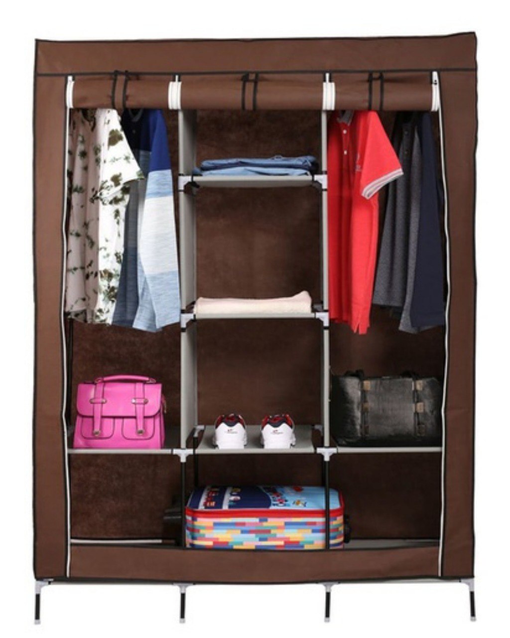 Складной каркасный тканевый шкаф storage wardrobe коричневый