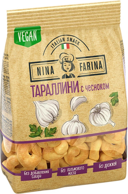 Тараллини Nina Farina, итальянские сушки с чесноком, 180г