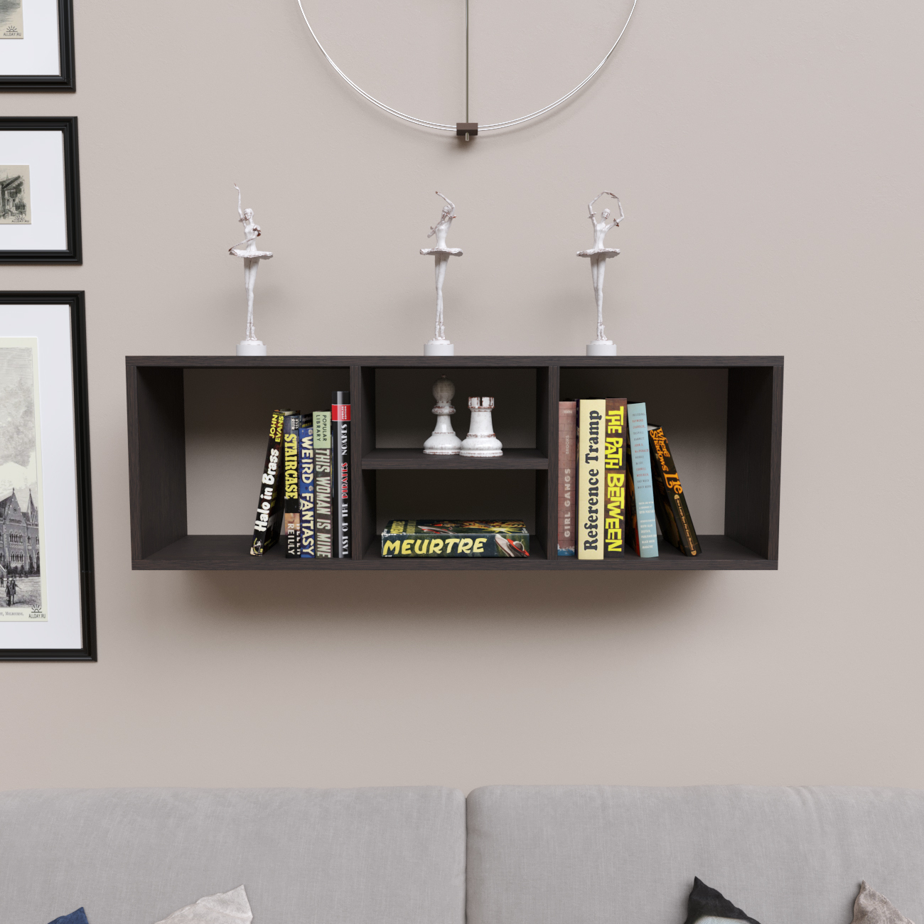 Полка открытая на стену деревянная из ЛДСП, навесная настенная, книжная, для учебников / для игрушек в детскую комнату, для ванной, кухни, спальни, прихожей, Rimsten R005, Венге, 100х24х33 см