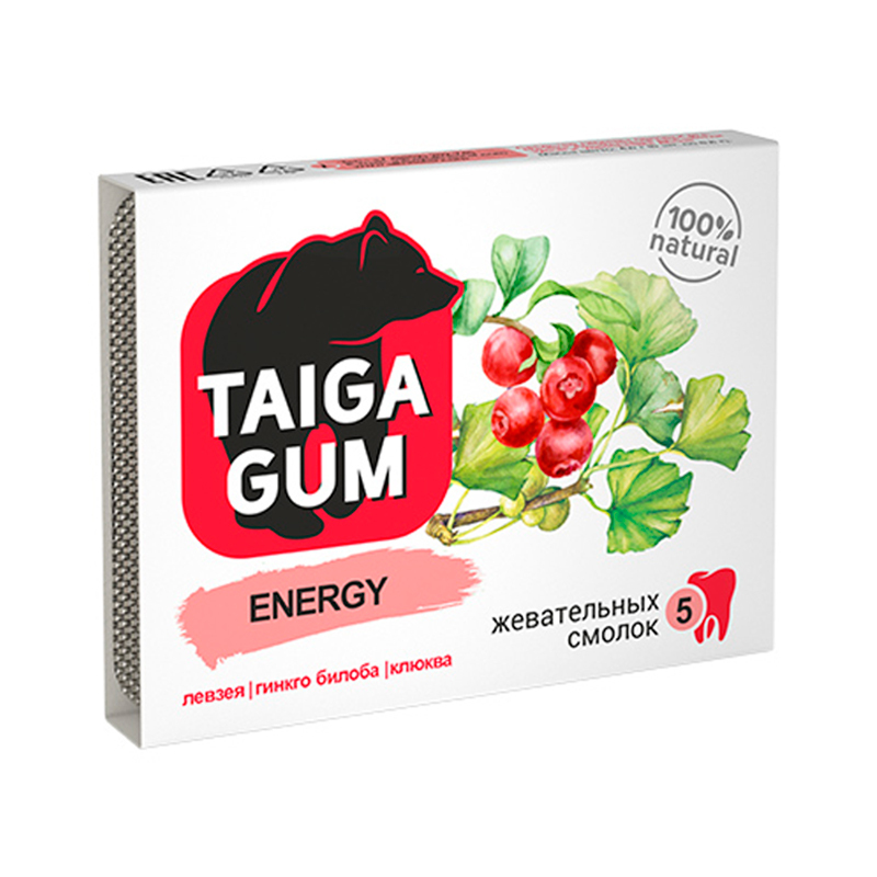 Алтайский нектар "Taiga Gum", Energy смолка жевательная из смолы лиственницы сибирской с пчелиным воском для чистки зубов и укрепления дёсен (1 блистер - 5шт по 0,8гр)