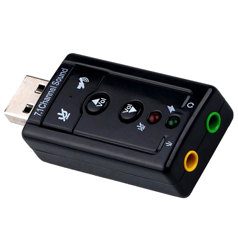 USB Sound Card, Внешняя звуковая карта 7.1 Channel Sound, USB 2.0, аудио разъемы 3.5мм, кнопки управления, светодиоды индикации