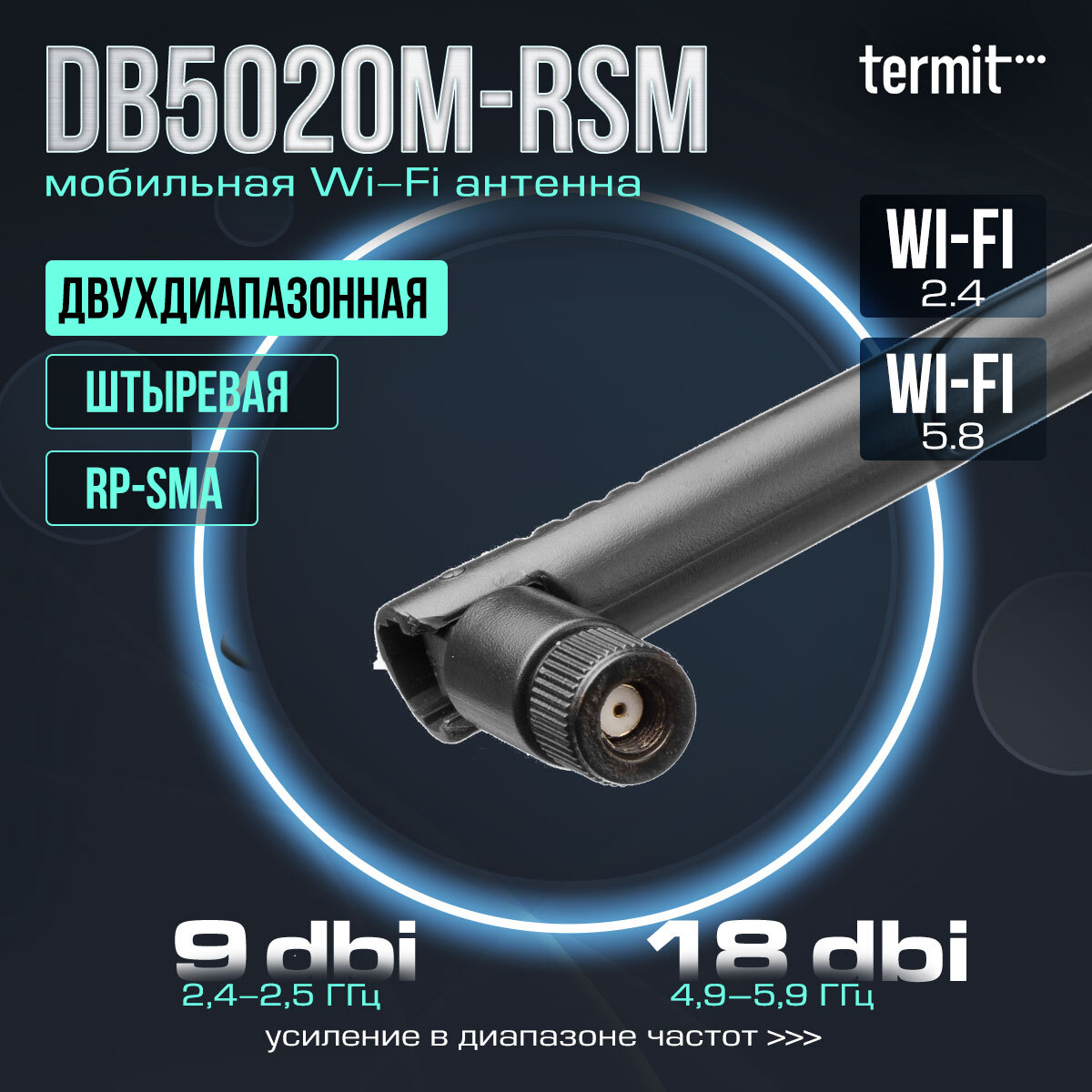 Мультидиапазонная врезная 2g 3g 4g антенна termit mb2705s 1sm врезная кабель 1 м sma m