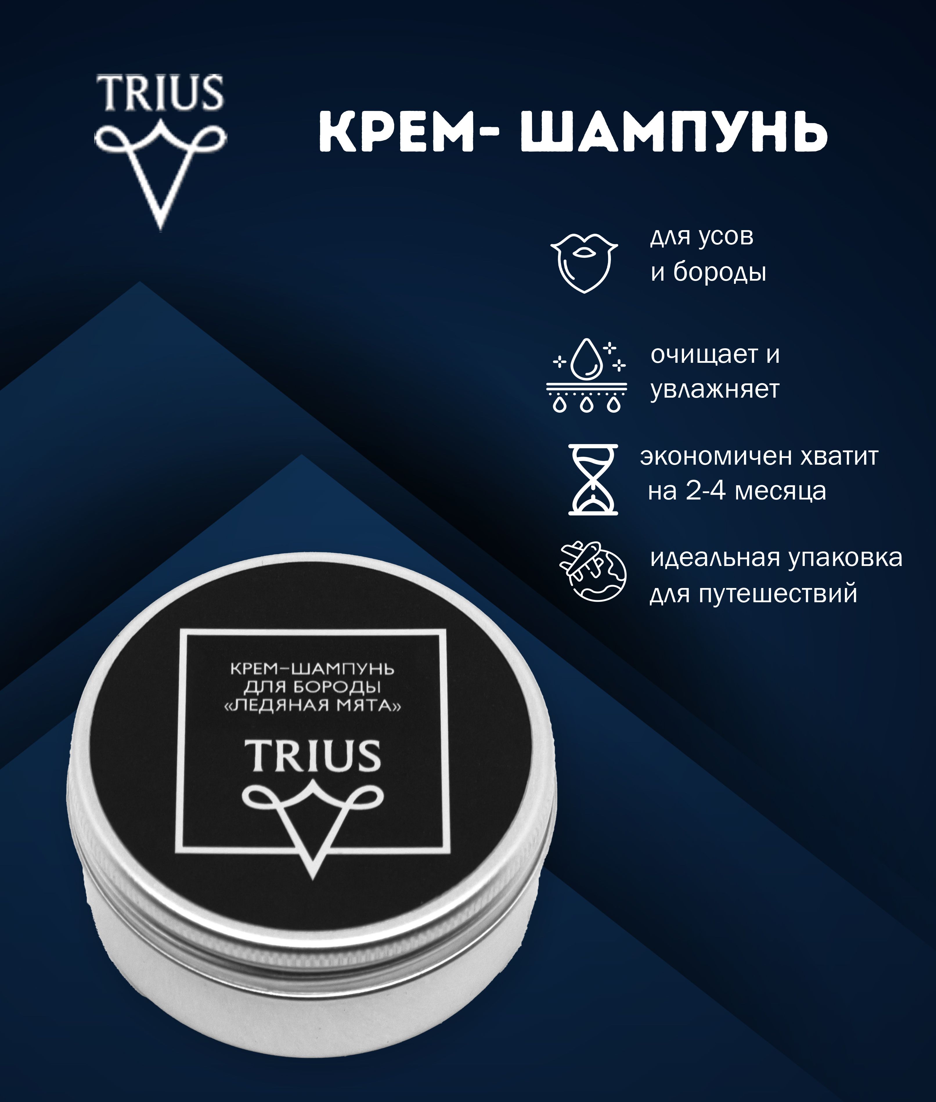 Шампунь для бороды кругообразный Trius Ледяная Мята Beard Shampoo 50 мл