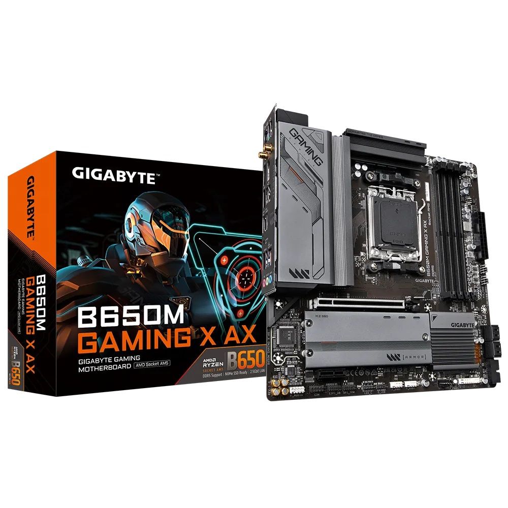 МатеринскаяплатаGigabyteB650MGAMINGXAX,SocketAM5,AMDB650,4xDDR5-5200,HDMI+DP+DP